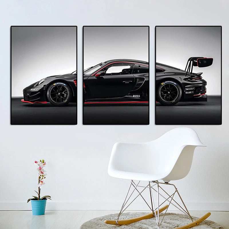 3-Piece GT3 RS Canvas Wall Art Set – Vintage Industrial Car Posters