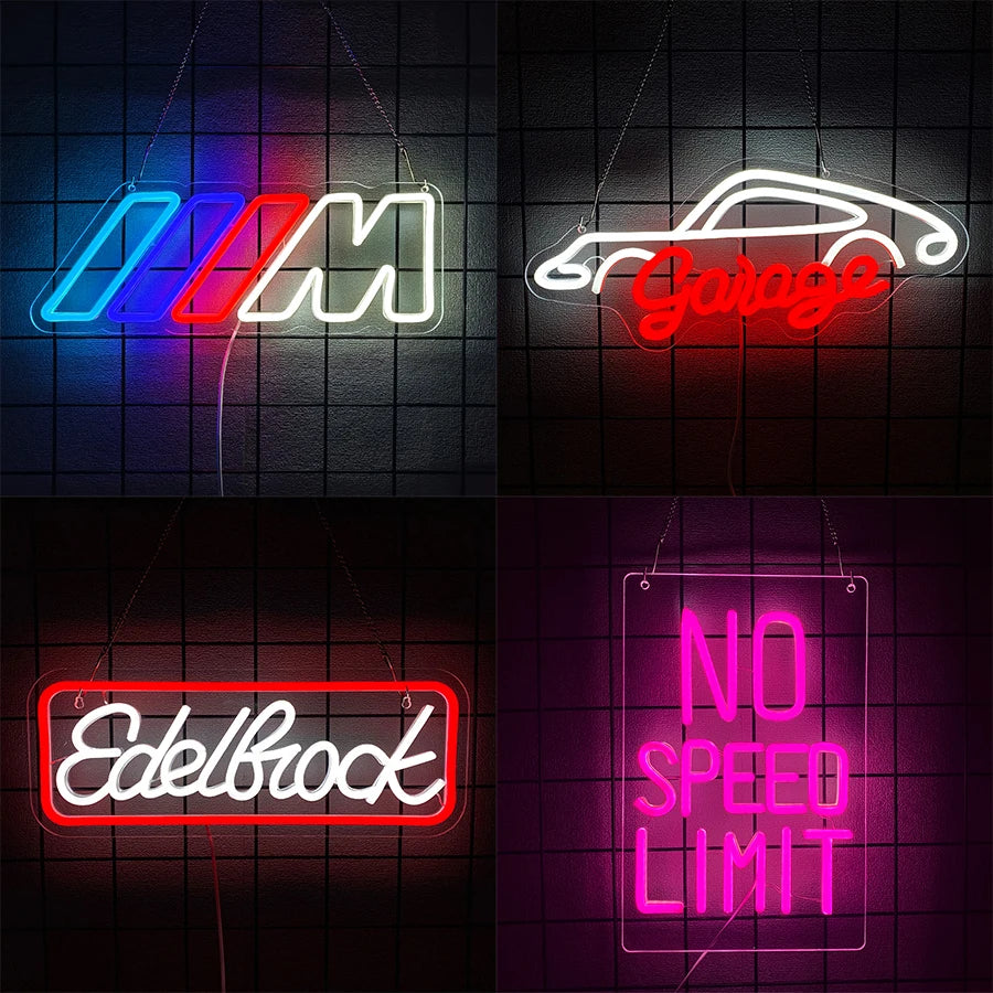 Car-Themed LED Neon Signs — Garage, Auto Shop & Man Cave Decor