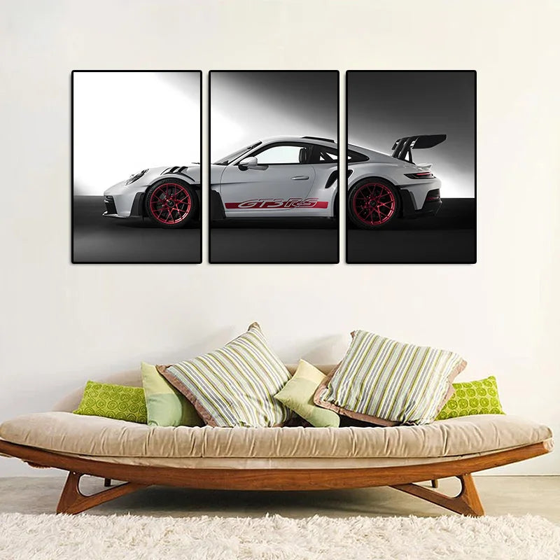 3-Piece GT3 RS Canvas Wall Art Set – Vintage Industrial Car Posters