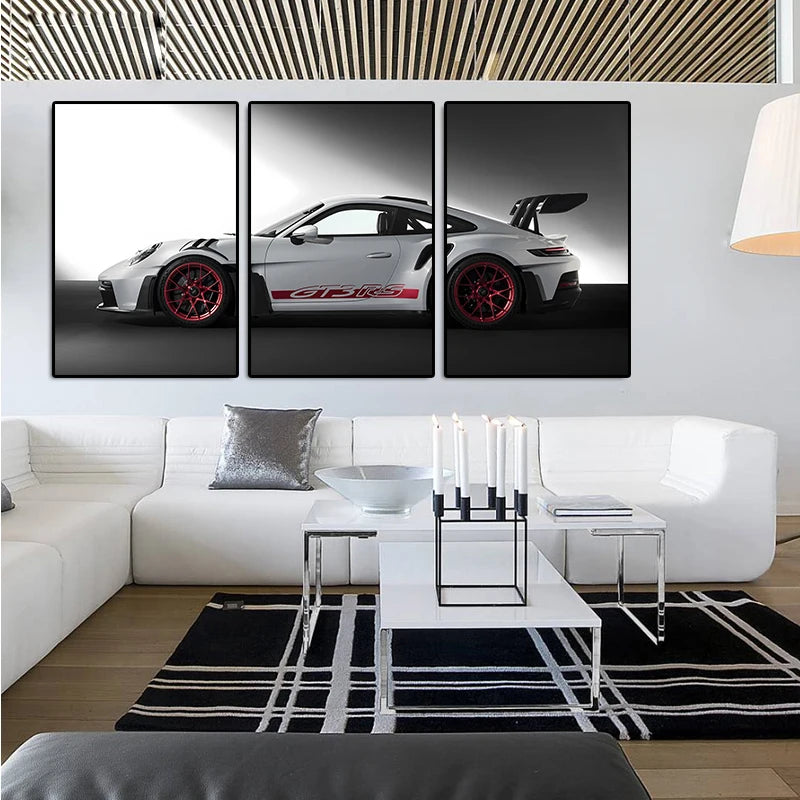 3-Piece GT3 RS Canvas Wall Art Set – Vintage Industrial Car Posters