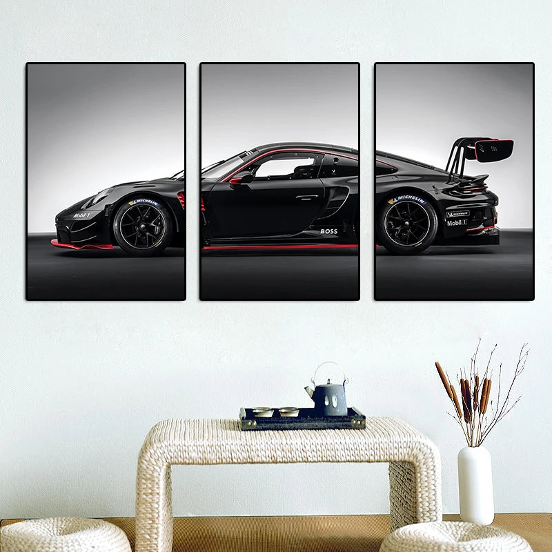 3-Piece GT3 RS Canvas Wall Art Set – Vintage Industrial Car Posters