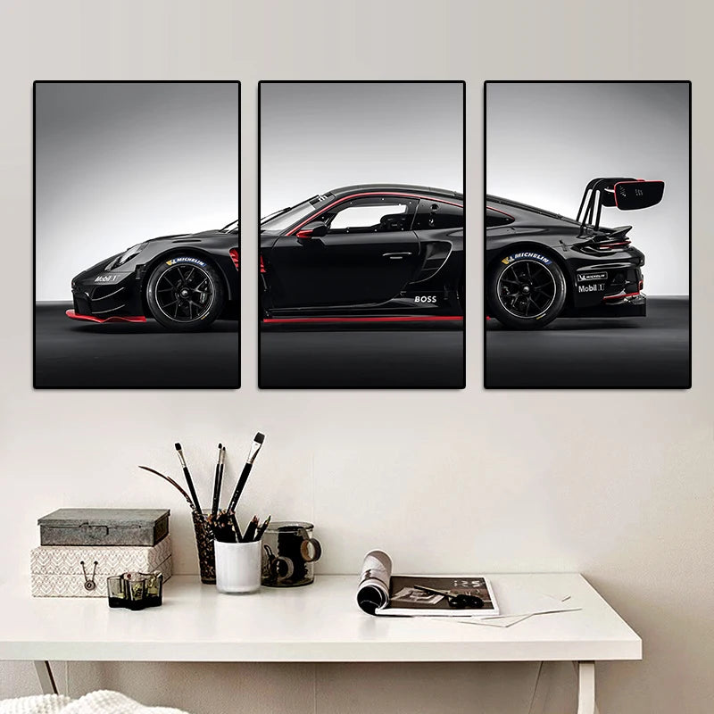 3-Piece GT3 RS Canvas Wall Art Set – Vintage Industrial Car Posters