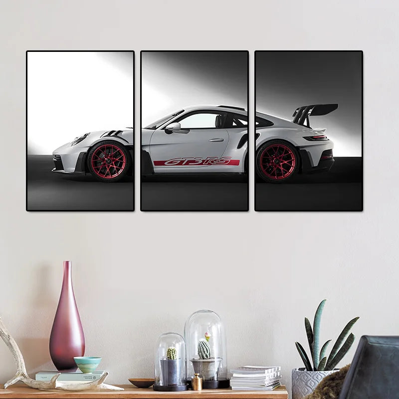 3-Piece GT3 RS Canvas Wall Art Set – Vintage Industrial Car Posters
